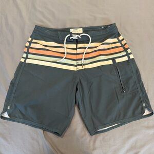 Jetty Board Shorts Striped Black Blue Orange Size 31 Men's Drawstring Pockets